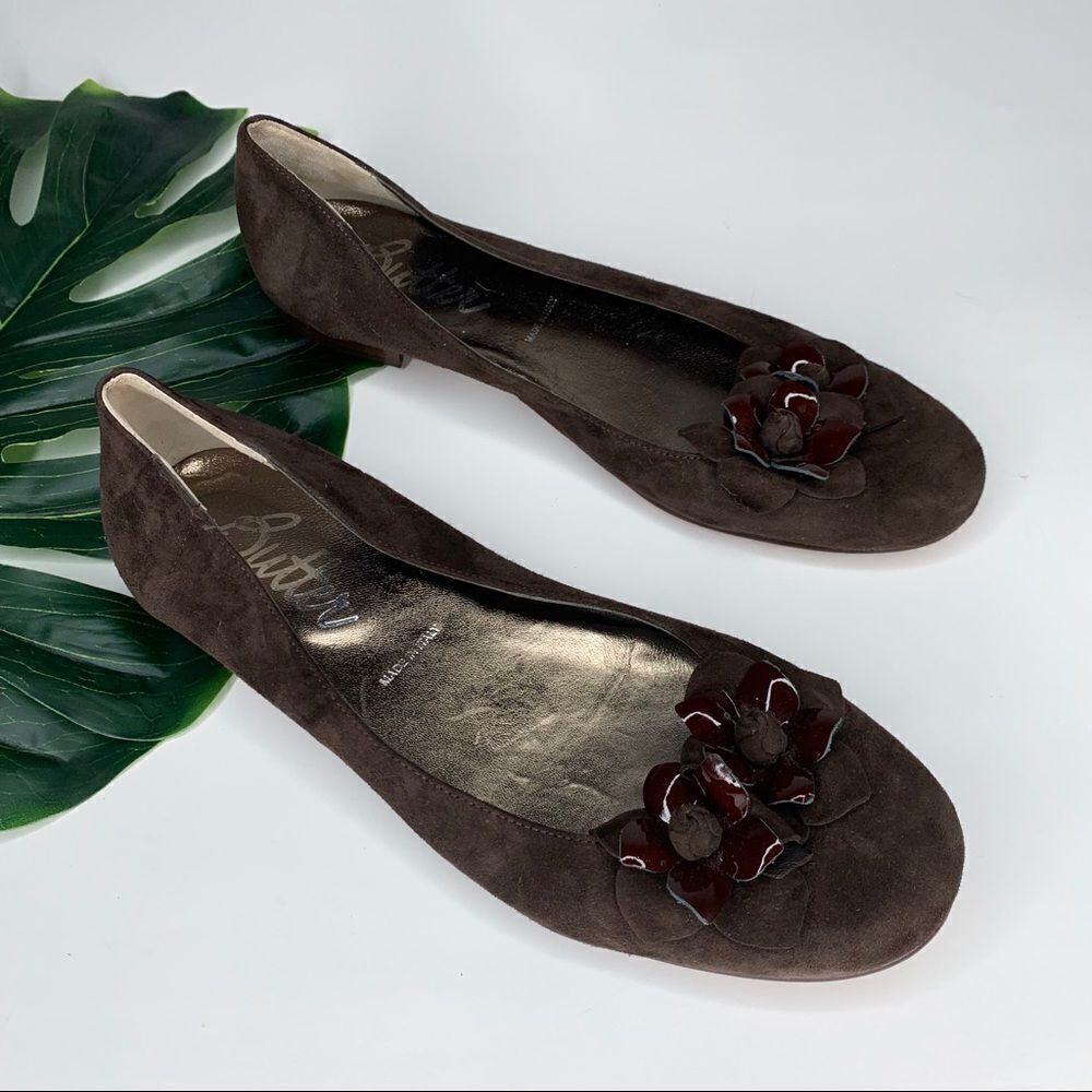 Butter Italy brown ballet flats removable bow 38